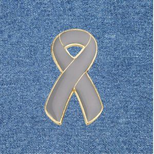 Gray‎ Silver Awareness Ribbon Pin Enamel 1Inch Jacket Backpack